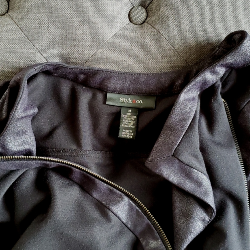 Style & Co. Faux Suede Black Leather Zip Top Jacket - Picture 5 of 5